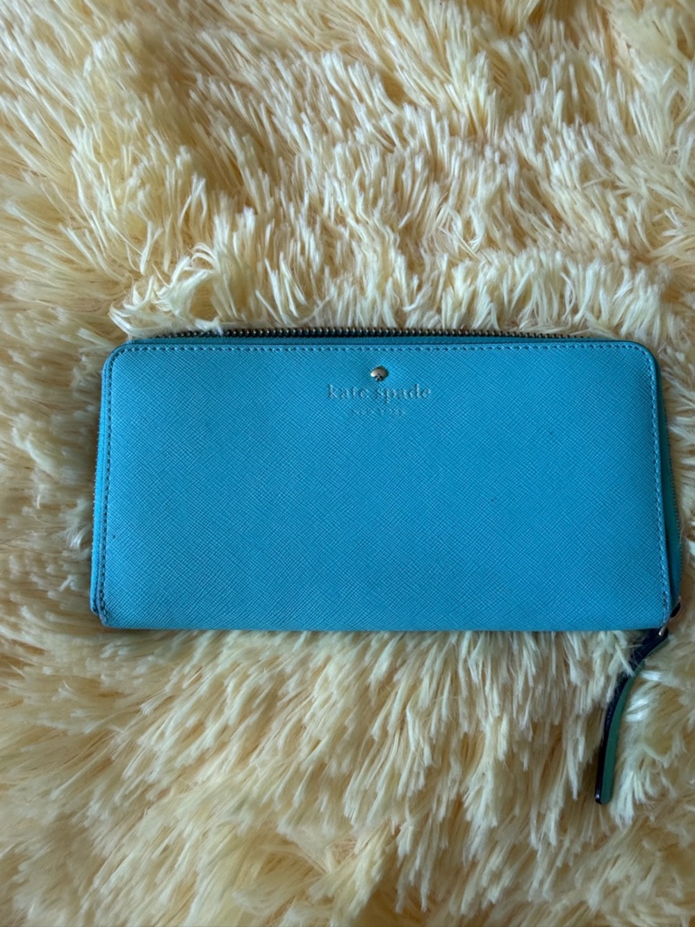 kate spade teal saffiano zip wallet with gold spade